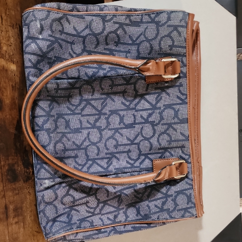 Calvin Klein Blue and Tan Tote Bag